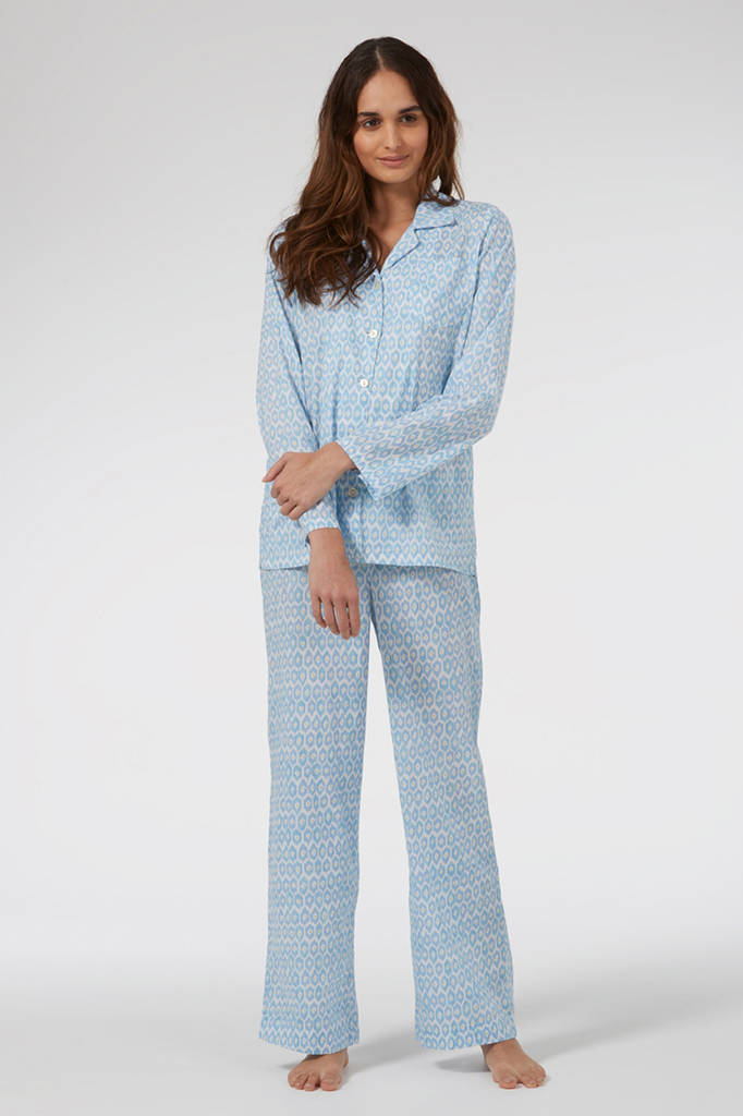 Cotton Pyjamas In Blue Hexagon Print, 1 of 4