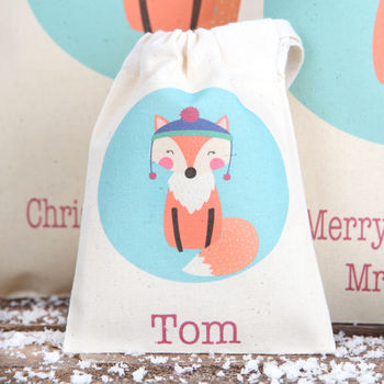 Christmas Fox Personalised Cotton Gift Bags, 2 of 5