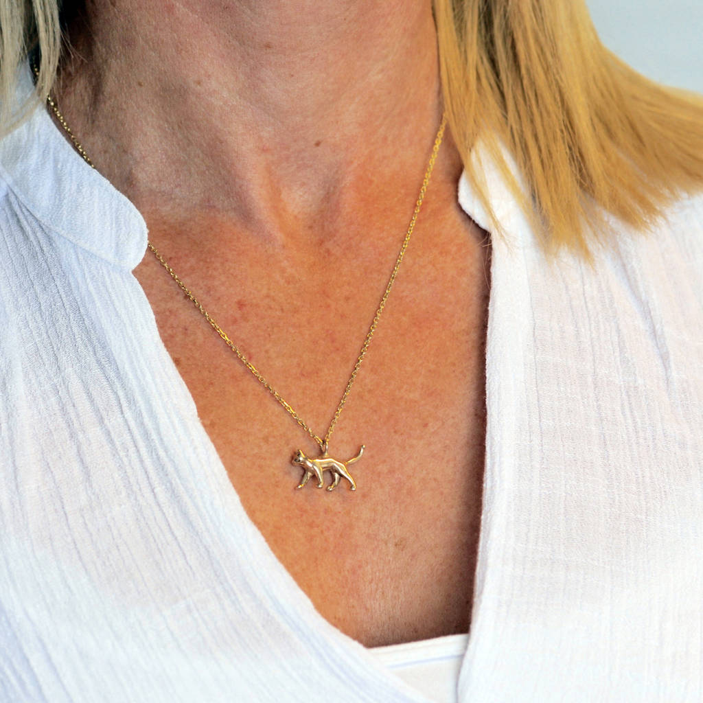 Cat Necklace In 9ct Gold By Heather Scott Jewellery