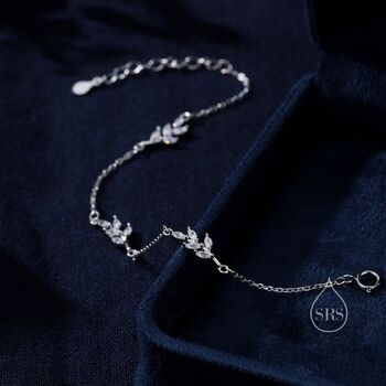 Cz Leaf Motif Bracelet In Sterling Silver, 6 of 12