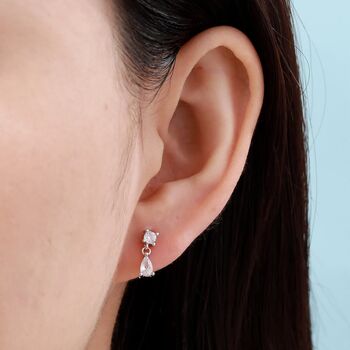 Tiny Cz Dangle Round And Droplet Stud Earrings, 2 of 11