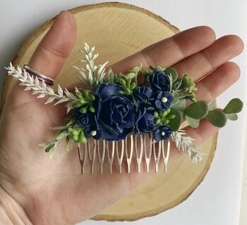 Navy Blue Flower Hair Comb, 4 of 5