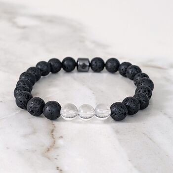Men's Clear Quartz And Lava Bead April Birthstone Bracelet, 3 of 10