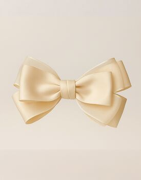 Sugar Cream Bow Barrette With A Pink Satin Drawstring Bag, 2 of 5