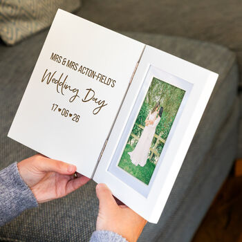 Personalised Wedding Day Gift White Folding Photo Frame, 4 of 5
