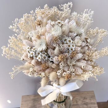 White Dried Flower Wedding Bouquet With Daisies, 3 of 3