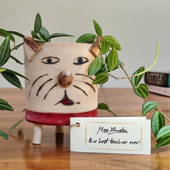 Personalised Teacher Gift Pencil Pot Planter Cat, 5 of 6