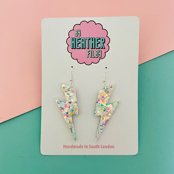 Large Iridescent Sprinkle Lightning Bolt Earrings, 9 of 9