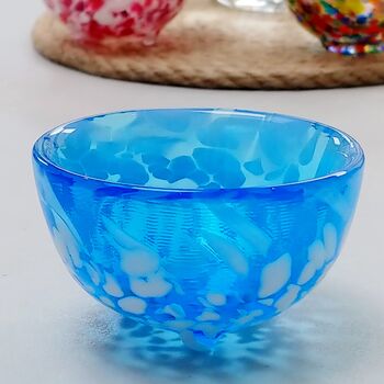 Japanese Blue With White Marble Glass Sake Cup, 2 of 2