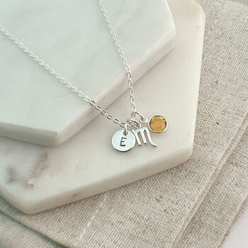 Silver Plated Scorpio, Initial And Birthstone Necklace, 3 of 6