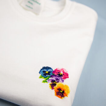 Party Pansies T Shirt Cross Stitch Kit, 2 of 6