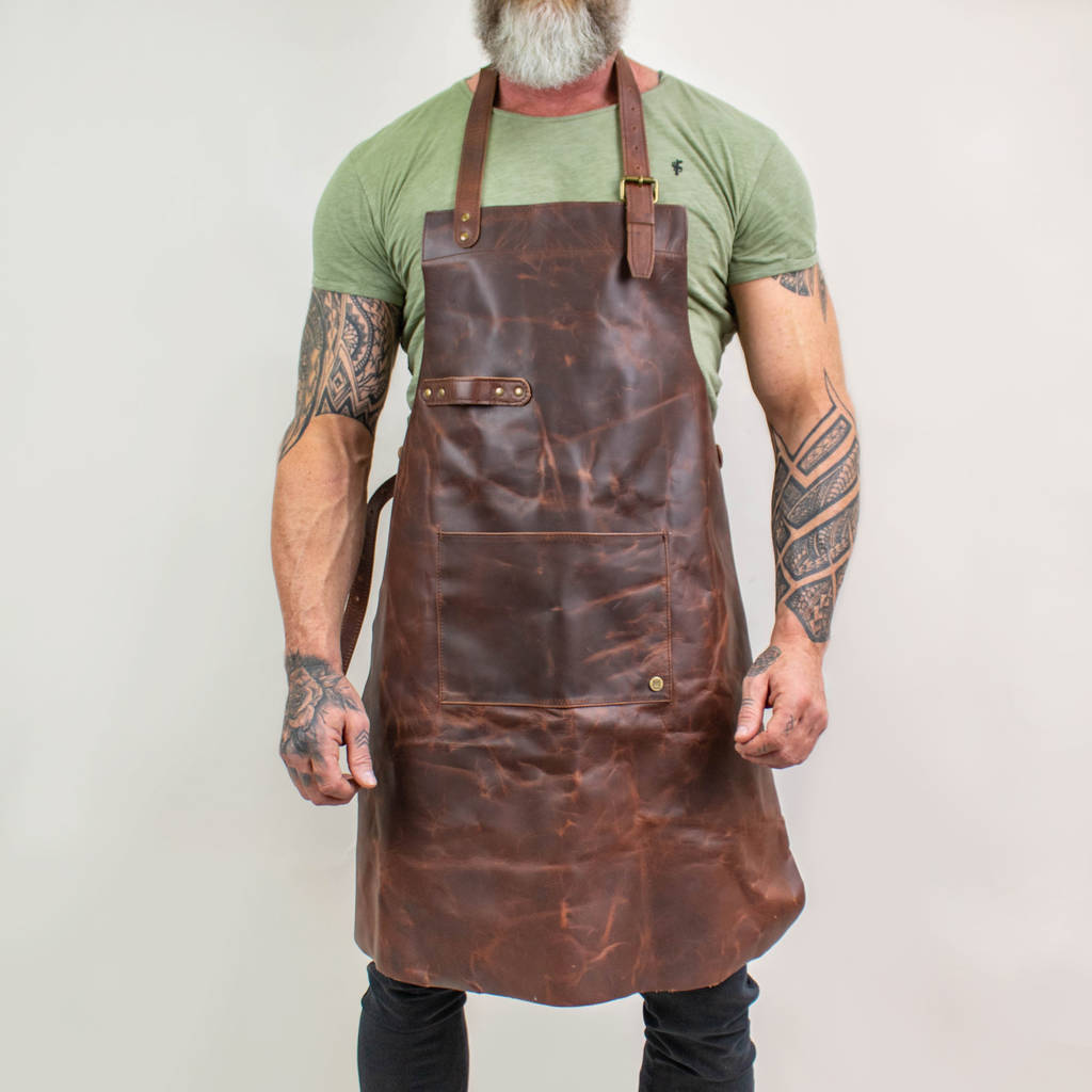 personalised full grain leather apron with pockets by mahi 