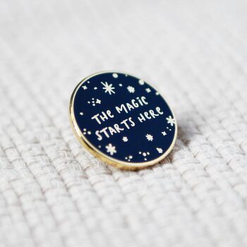 Navy 'The Magic Starts Here' Enamel Pin Badge, 2 of 5