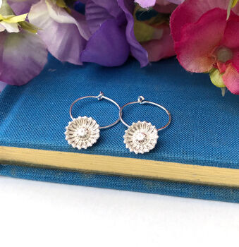 Sterling Silver Sunflower Hoop Earrings, 5 of 11