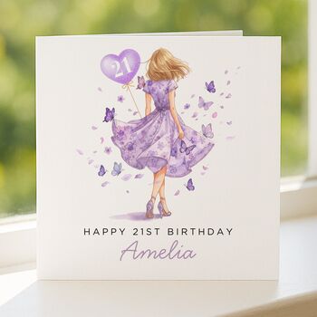 Personalised Lilac 21st Birthday Card For Her Or Daughter, 4 of 7