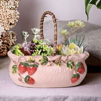Pink And Red Strawberry Fields Planter Vase, 8 of 12