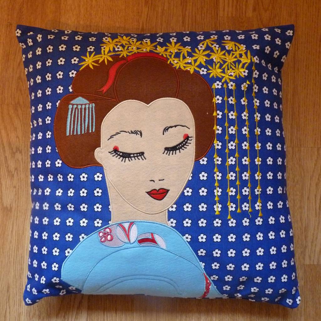 Embroidered Geisha Cushion Cover