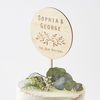 Engraved Botanical Personalised Wedding Cake Topper, 6 of 6