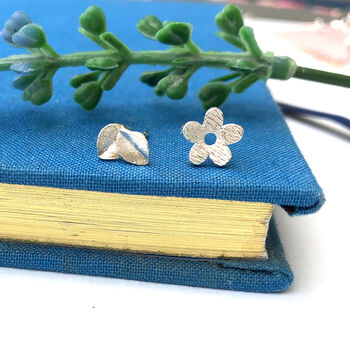Thank You Teacher Gift Sterling Silver Flower And Leaf Mismatched Earrings, 2 of 12