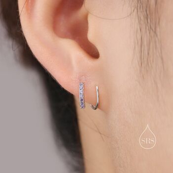 Sterling Silver Single Piercing Cz Spiral Hoop Earrings, 4 of 12