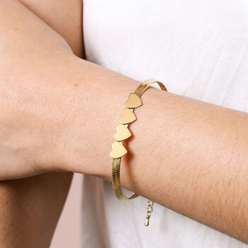 Gold Stainless Steel Heart Charm Herringbone Bracelet, 4 of 12