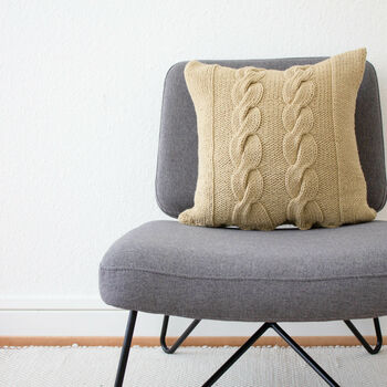 Hand Knit Chunky Cable Cushion In Stone, 4 of 5