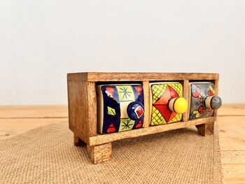 Mini Wooden Three Drawer Ceramic Chest Trinket Box, 3 of 7