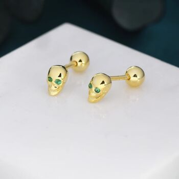 Tiny Death Skull Screw Back Earrings In Sterling Silver, 5 of 10