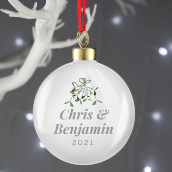 Personalised Couples Mistletoe Bauble, 4 of 4