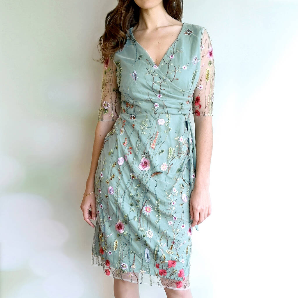 Sash Dress In Meadow Flower Embroidered Lace, 1 of 2