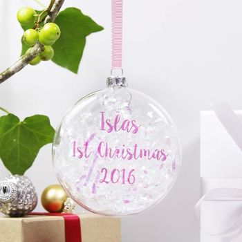 Personalised First Christmas Iridescent Flat Bauble, 2 of 4
