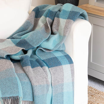 Blue And Grey Check Merino And Cashmere Wool Throw, 2 of 4