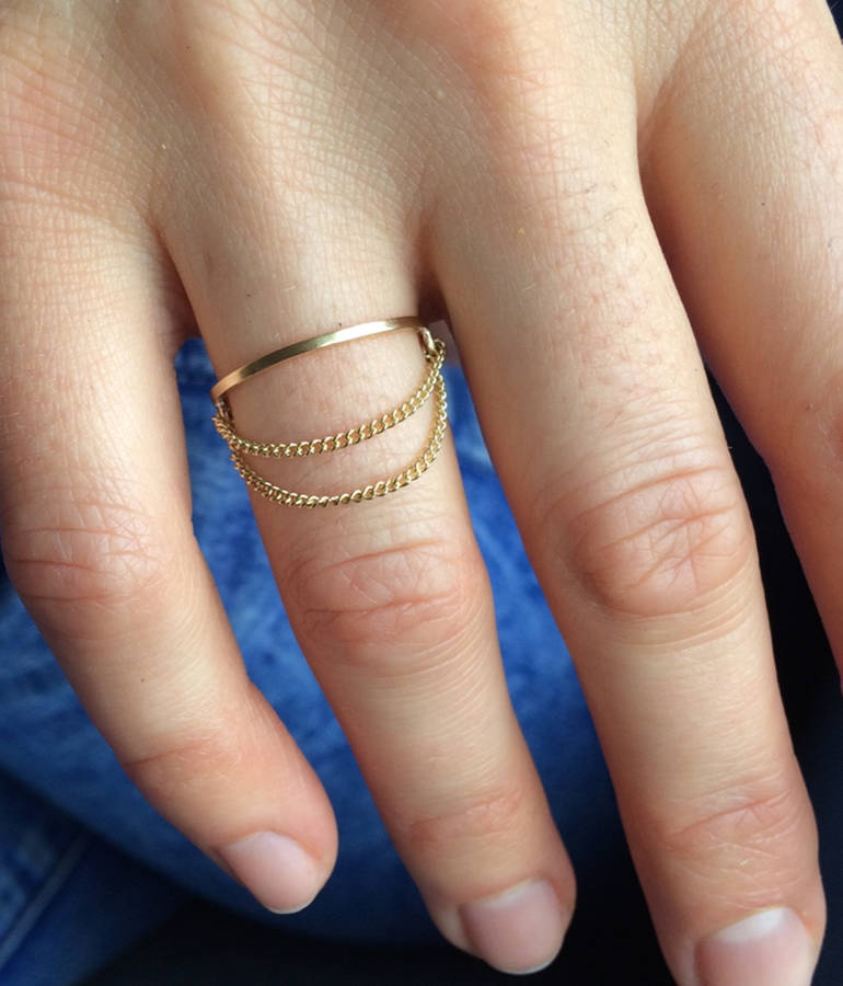 Solid Gold Slim Ring With Chain Detail, 1 of 8