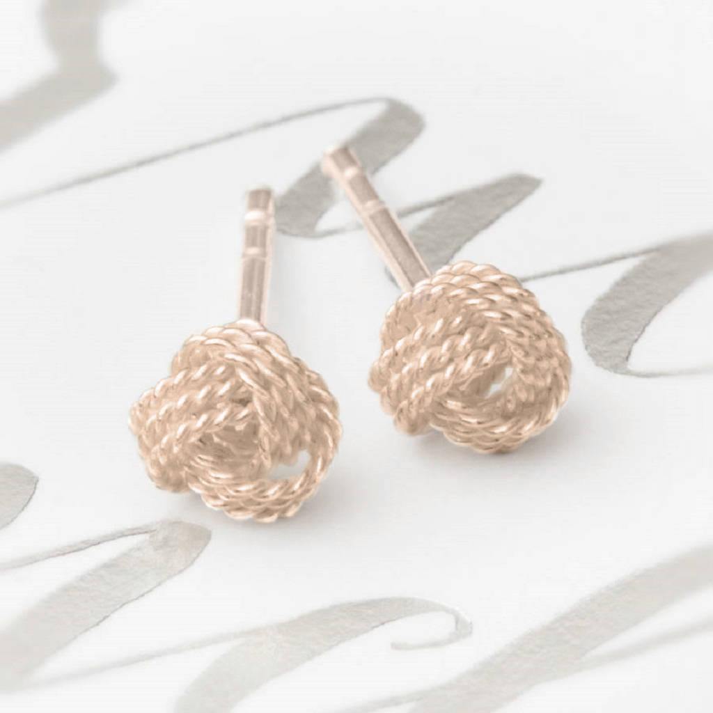 Leola Small Rose Gold Rope Knot Earrings By Bloom Boutique