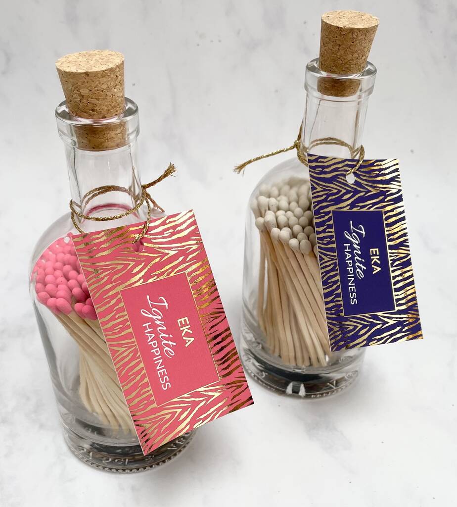 Luxury Long Hot Pink Matches In Glass Jar By EKA Scents