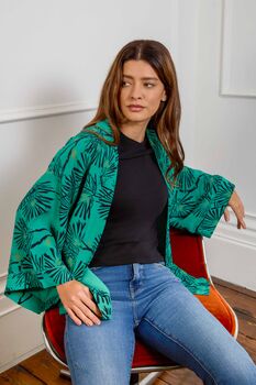 Japanese Pine Needle Print Green Short Light Weight Kimono, 4 of 7