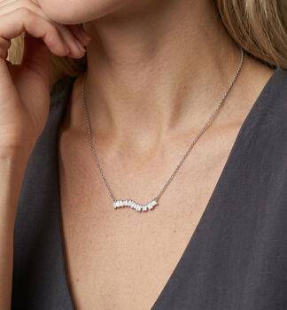 Nami 925 Sterling Silver Plated Cz Stone Wave Necklace, 2 of 6