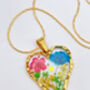 Real Blue Red Yellow Flowers Heart Pendant Necklace Hand Made, thumbnail 2 of 9