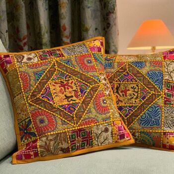 Handmade Indian Patchwork Cushion Cover Gold, 2 of 6
