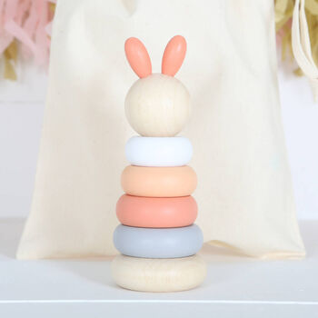 Wooden Bunny Stacking Toy With Personalised Bag, 3 of 4