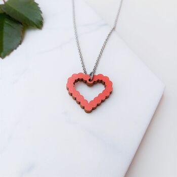 Bubble Heart Wooden Necklace Red Sustainable Eco Gift, 3 of 8