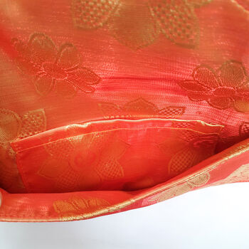 Floral Silk Sari Purse, Coral Sheen Evening Bag, Handmade Clutch Bag, 2 of 6
