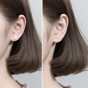 Sterling Silver Deer And Leaf Stud Earrings, 2 of 4