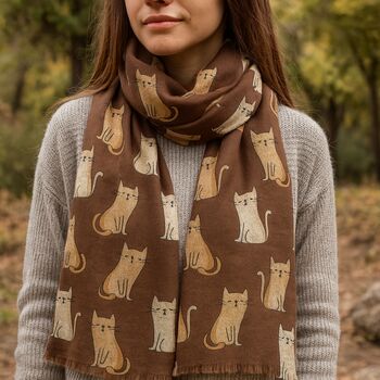 Chocolate Brown Cat Print Scarf, 2 of 6