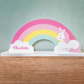 Rainbow Unicorn Personalised Nursary Shelf, 2 of 4