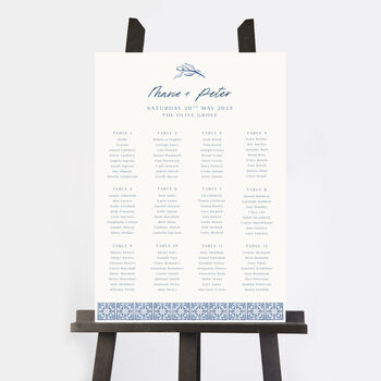 Blue Tile Mediterranean Personalised Wedding Table Plan, 2 of 3