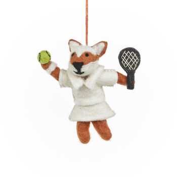 Handmade Felt Wimbledon Fox Hanging Tennis Decoration, 2 of 4