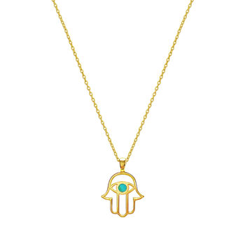 Gold Plated Symi Hamsa Hand Necklace, 2 of 3