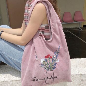 Embroidery Flower Vase Shoulder Tote Bag, 4 of 7