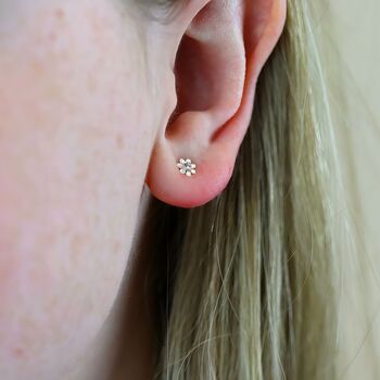 Tiny Sterling Silver White Flower Stud Earrings, 5 of 9